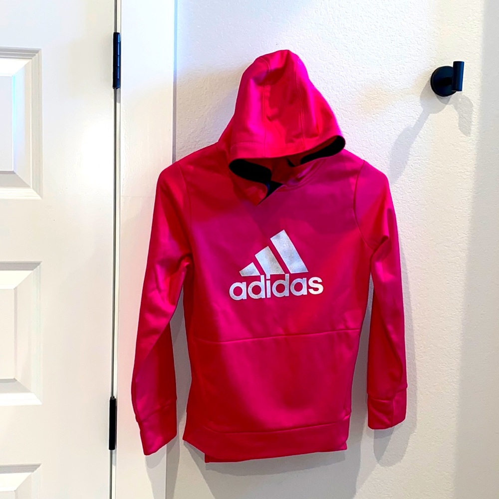 EUC Kids Girls Adidas Hoodie Hoody Sweatshirt Size M Medium 10/12 10 12 Pink